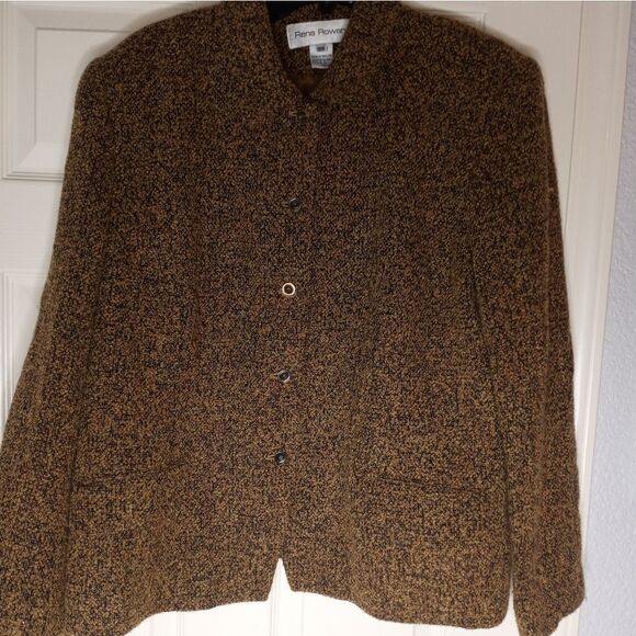 RENA ROWAN 18W Brown ButtonUp LinedPockets Career WoolBlend WOMEN'S Blazer/ Coat - Picture 1 of 11